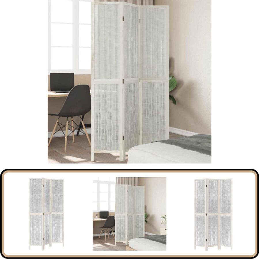 VidaXL Kamerscherm 3 panelen Wit Massief hout Kamerscherm Privacy Scherm Scheiding Wand Interieurdecoratie Paulownia Hout