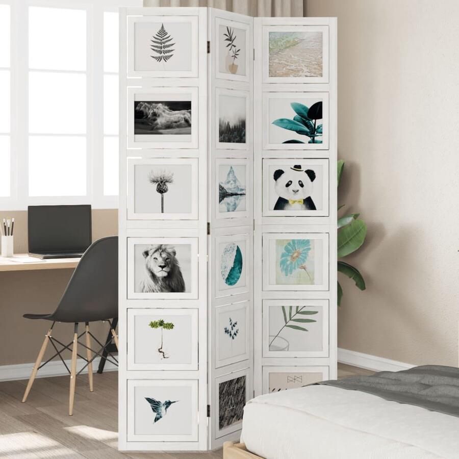 VidaXL Kamerscherm 3 panelen Wit Massief Paulowniahout Kamerscherm Scheidingswand Vintage Wit Paulownia Hout Design Multifunctioneel Flexibel Compact - Foto 2
