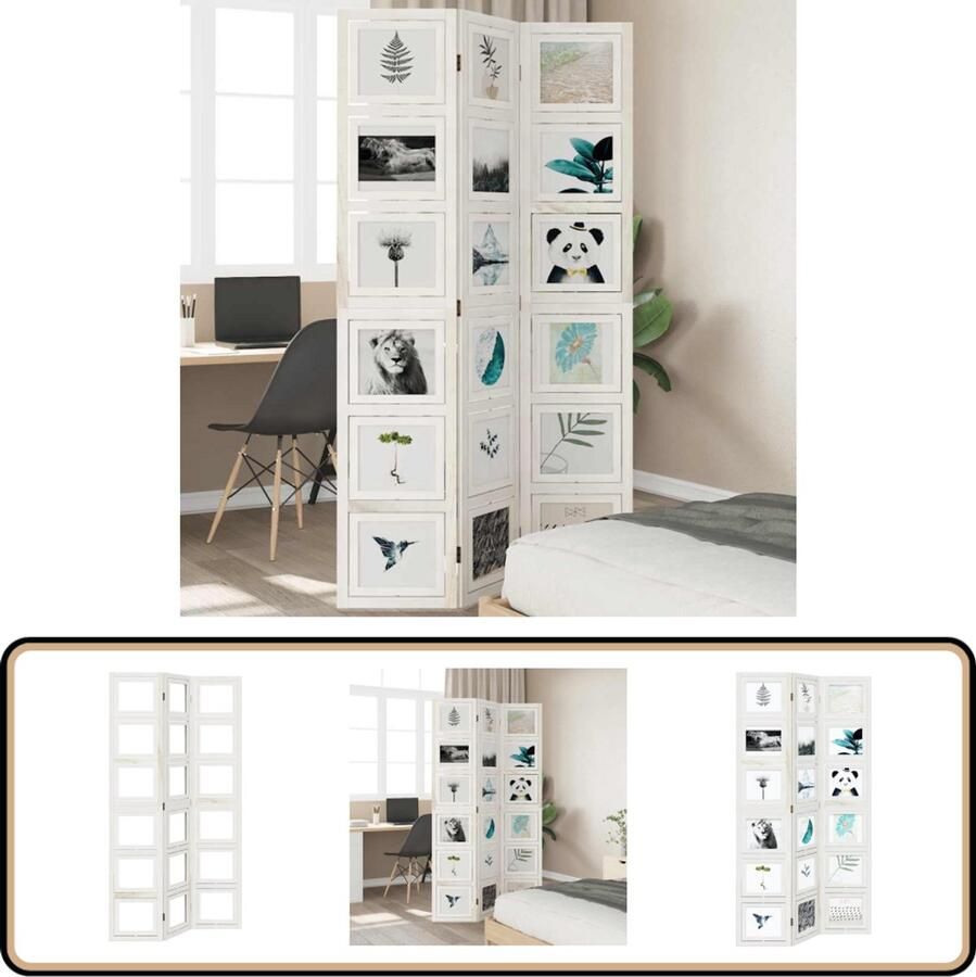 VidaXL Kamerscherm 3 panelen Wit Massief Paulowniahout Kamerscherm Scheidingswand Vintage Wit Paulownia Hout Design Multifunctioneel Flexibel Compact
