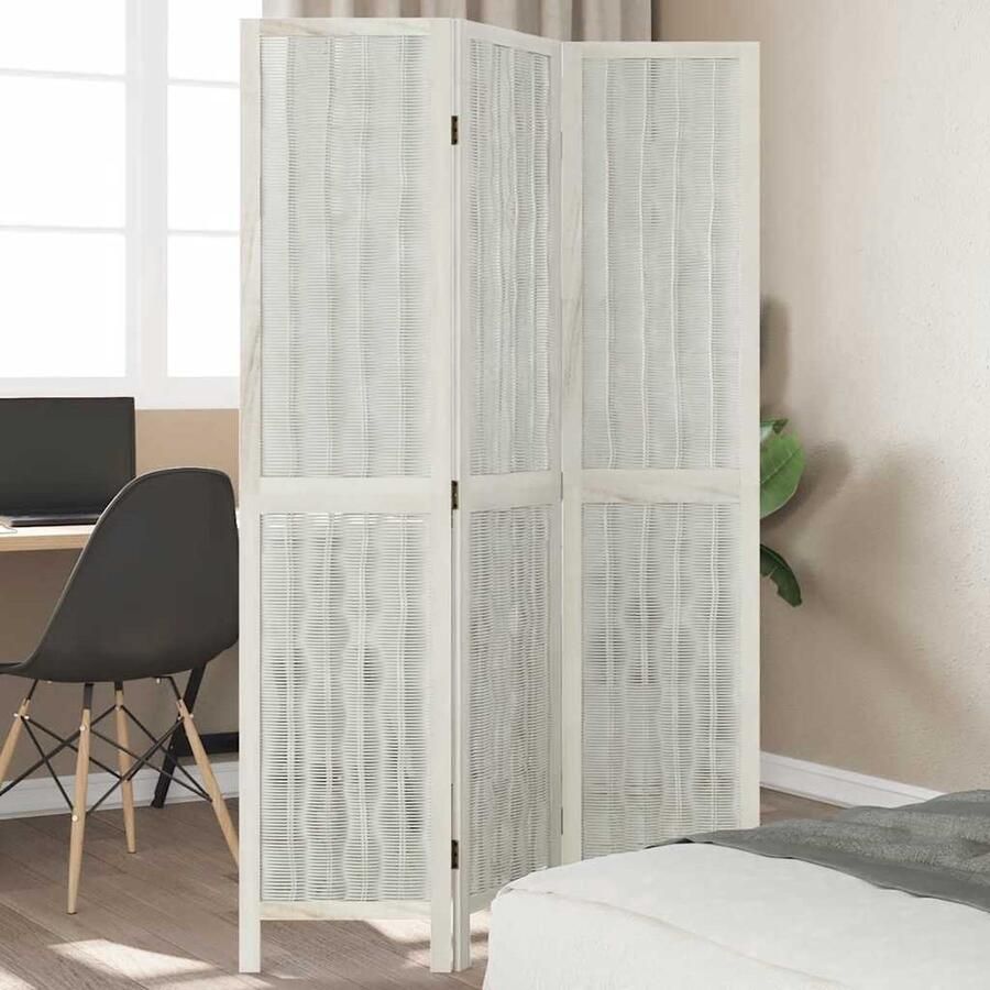VidaXL Kamerscherm 3 Panelen Wit Paulowniahout Kamerscherm Design Houten Kamerscherm Paulownia Hout Wandafscheiding Privacy Screen Room Divider - Foto 2