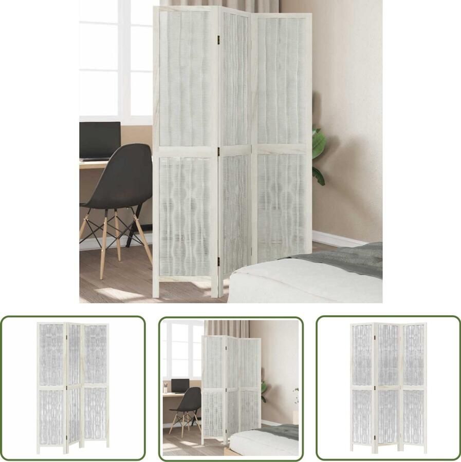 VidaXL Kamerscherm 3 Panelen Wit Paulowniahout Kamerscherm Design Houten Kamerscherm Paulownia Hout Wandafscheiding Privacy Screen Room Divider