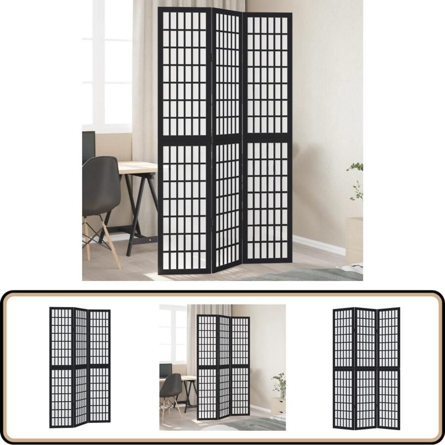 VidaXL Kamerscherm 3 panelen zwart hout Kamerscherm Scheidingswand Houten Kamerdivider Privacy Screen Paulownia Hout