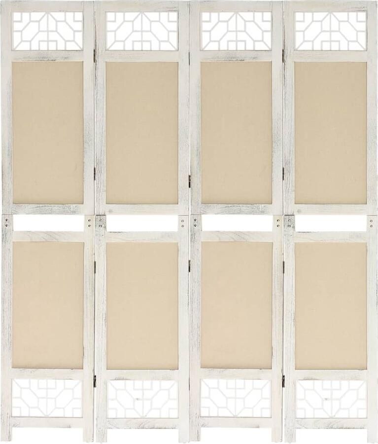 VidaXL Kamerscherm 4 Panelen 140x165 cm crème Kamerscherm Scheidingswand Privacy Screen Stoffen Kamerscherm Creme Kleurenkamerscherm Kamerscherm Paulownia Hout Mdf Interieurdecoratie Woonaccessoires - Foto 2