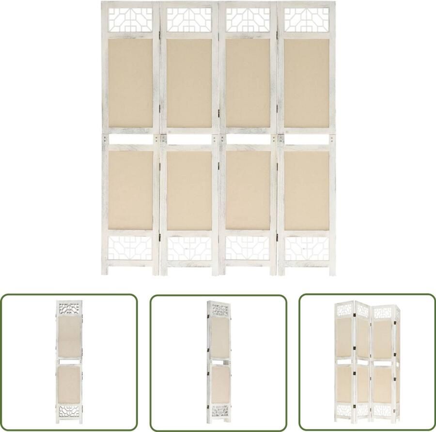 VidaXL Kamerscherm 4 Panelen 140x165 cm crème Kamerscherm Scheidingswand Privacy Screen Stoffen Kamerscherm Creme Kleurenkamerscherm Kamerscherm Paulownia Hout Mdf Interieurdecoratie Woonaccessoires