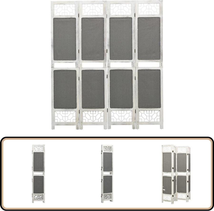 VidaXL Kamerscherm 4 panelen 140x165 cm Grijs Wit Kamerscherm Scheidingswand Privacy Screen Stoffen Kamerscherm Ruimtescheider