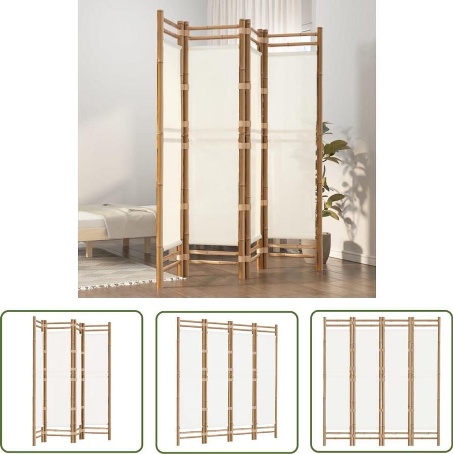 VidaXL Kamerscherm 4-panelen 160 cm Bamboe en canvas Kamerscherm Bamboescherm Scheidingswand Privacy Screen Woonaccessoires Interieuraccessoires Decoratief Scherm