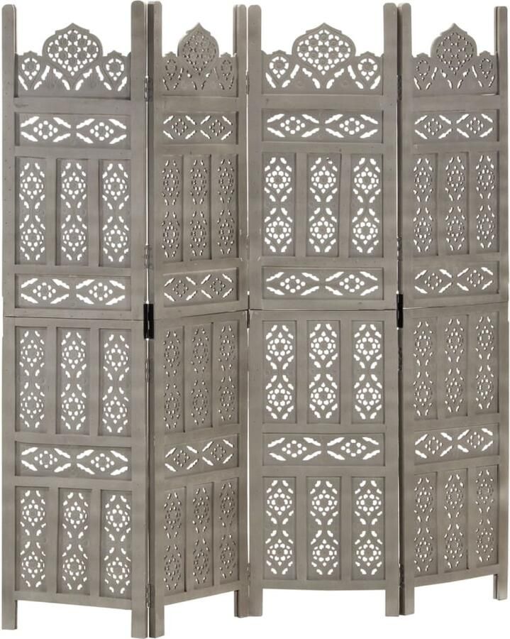 VidaXL Kamerscherm 4 panelen 160x165 cm Grijs Kamerscherm Privacy Screen Wanddecoratie Houten Scherm Vintage Decor Klassiek Design Mango Hout Grijze Kleuren - Foto 2