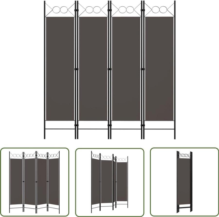 VidaXL Kamerscherm 4 panelen 160x180 cm Antraciet Kamerscherm Scheidingswand Privacy Screen Interieurdecoratie Woonaccessoires Vierpanelenscherm Antraciet Kleuren Staand Scherm Vouwscherm