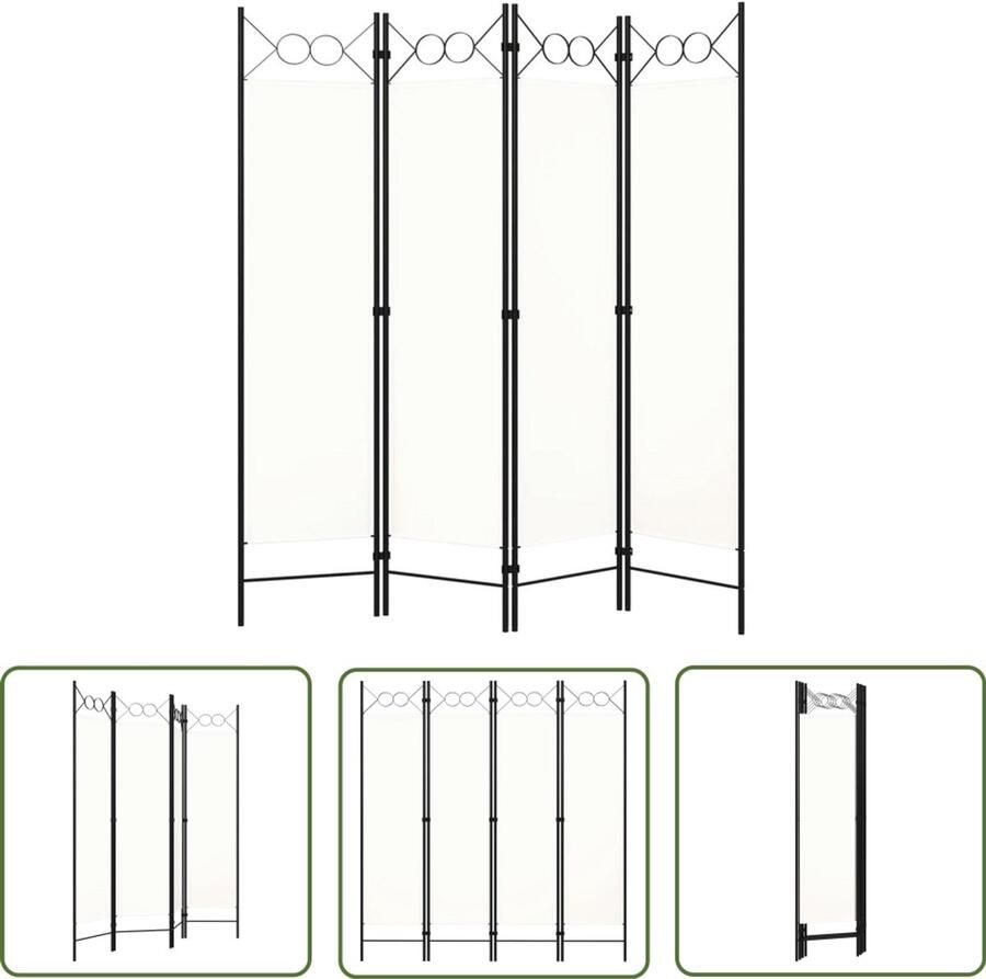 VidaXL Kamerscherm 4 panelen 160x180 cm Wit Kamerscherm Scheidingswand Paravent Privacy Screen Interieurdecoratie Woonaccessoires Stoomscherm Ruimtescheider Vierpanelenscherm Crèmewit