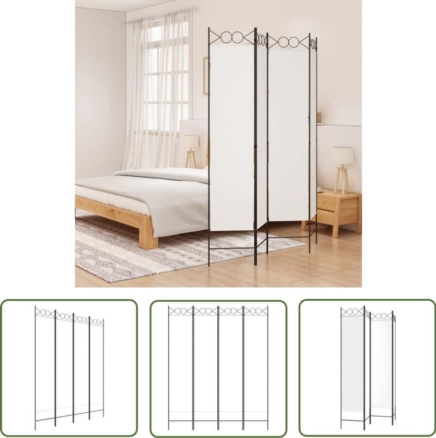 VidaXL Kamerscherm 4 panelen 160x200 cm Wit Kamerscherm Scherm Divideren Privacy Screen Wanddecoratie Woonaccessoires Stoffen Scherm Vita Xl