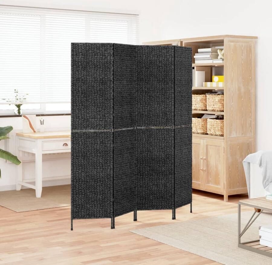 VidaXL Kamerscherm 4 Panelen 163x180 cm Zwart Kamerscherm Waterhyacint Landelijke Stijl Privacy Screen Zwarte Kleuren Inklapbaar Decoratief Stevige Constructie Multifunctioneel Interieurdecoratie - Foto 2