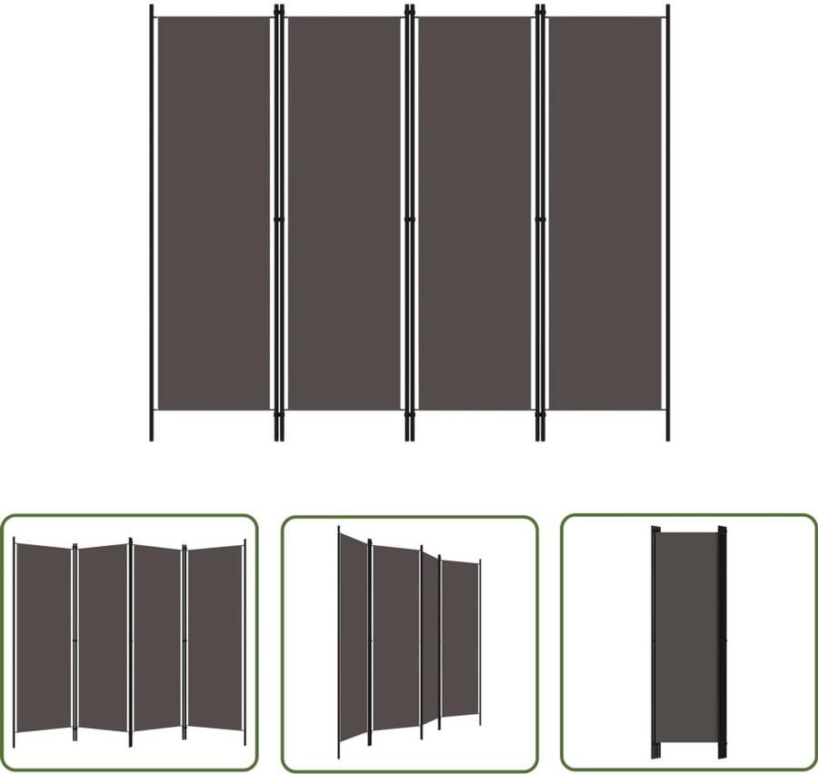 VidaXL Kamerscherm 4 panelen 200x180 cm Antraciet Ruimtescheider Scheidingswand Paravent Privacy Screen Woonaccessoires Interieuraccessoires Industrieel Design