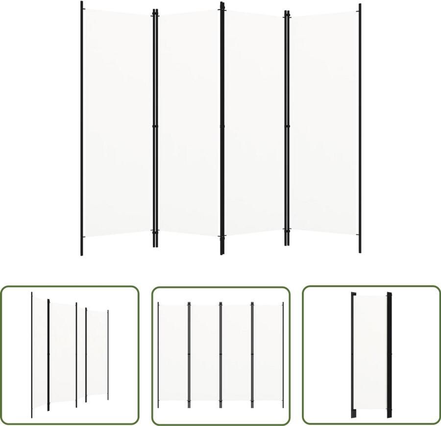 VidaXL Kamerscherm 4 panelen 200x180 cm Wit Kamerscherm Scheidingswand Privacy Screen Ruimtescheider Interieurdecoratie Woonaccessoires Vierpanelenscherm Crèmewit