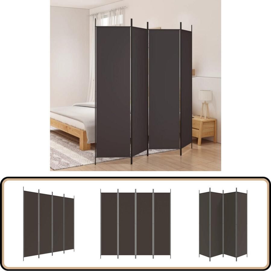 VidaXL Kamerscherm 4 panelen 200x200 cm Bruin Kamerscherm Scheidingswand Privacy Screen Bruine Kasten Interieurdecoratie Woonaccessoires