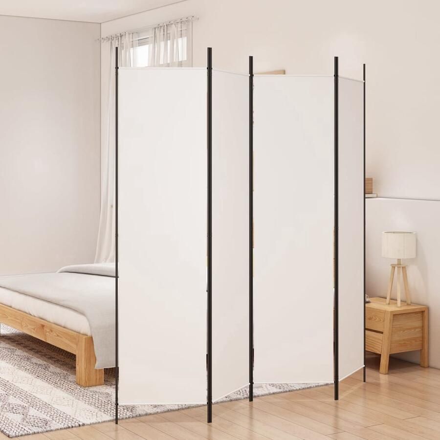 VidaXL Kamerscherm 4 panelen 200x200 cm wit Kamerscherm Privacy Screen Wandafscheider Room Divider Vitrage Decoratief Scherm Stoffen Scherm Wit Scherm - Foto 2