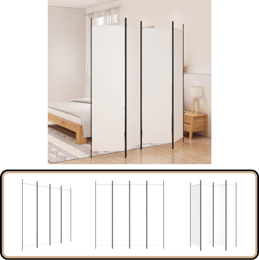 VidaXL Kamerscherm 4 panelen 200x200 cm wit Kamerscherm Privacy Screen Wandafscheider Room Divider Vitrage Decoratief Scherm Stoffen Scherm Wit Scherm
