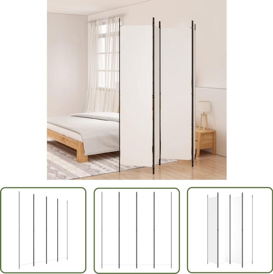 VidaXL Kamerscherm 4 panelen 200x220 cm Wit Kamerscherm Scheidingswand Privacy Screen Wanddecoratie Interieur Design Woonaccessoires Stoffen Schermen