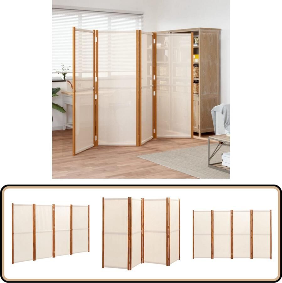 VidaXL Kamerscherm 4 panelen 280x180 cm Crèmewit Kamerscherm Scheidingswand Privacy Screen Interieurdecoratie Buitendecoratie Acacia Hout Creme Wit Vouwscherm Multifunctioneel Opvouwbaar Design Meubilair