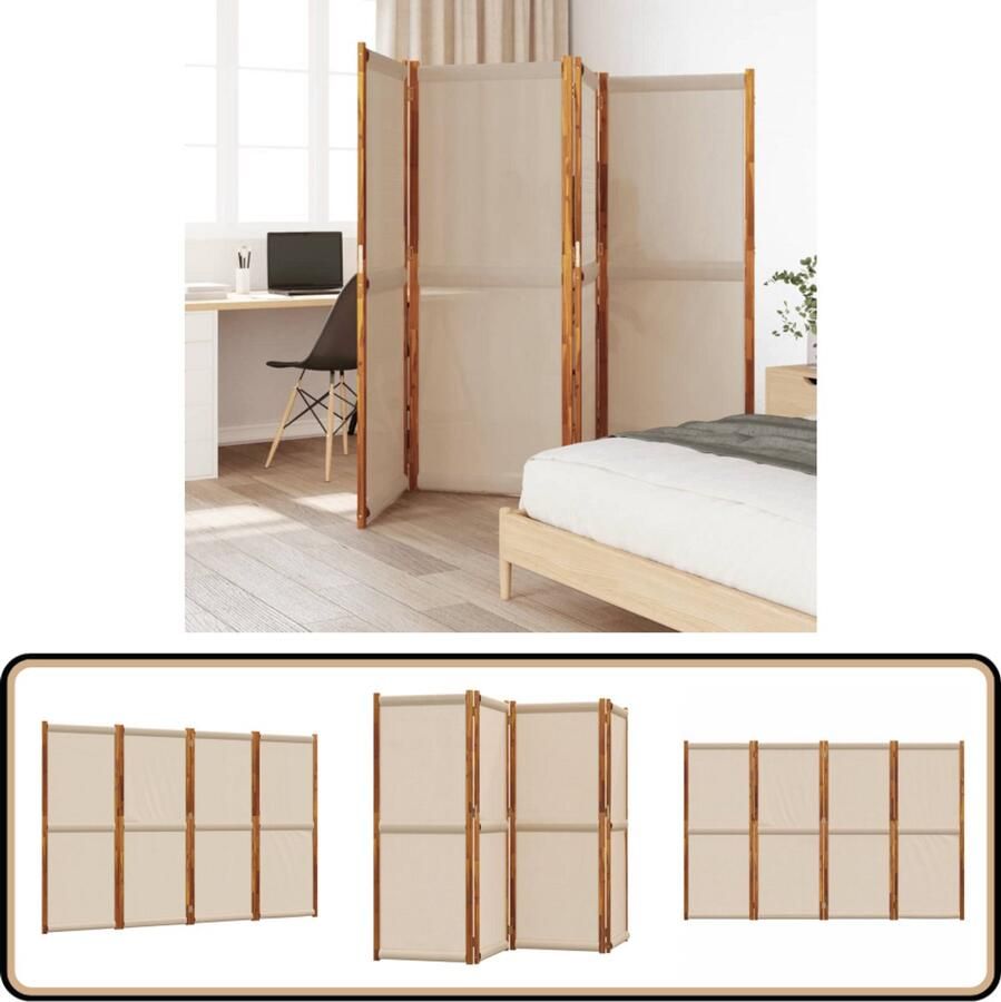 VidaXL Kamerscherm 4 panelen 280x180 cm Taupe Kamerscherm Scheidingswand Privacy Screen Room Divider Acacia Hout Taupe Kleur