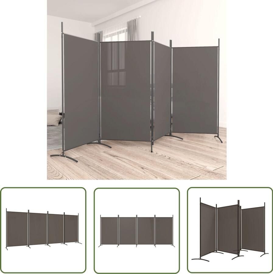 VidaXL Kamerscherm 4 panelen 346x180 cm Antraciet Kamerscherm Privacy Screen Wandafscheider Vouwscherm Stoffen Schermen Design Meubilair Multifunctionele Meubel