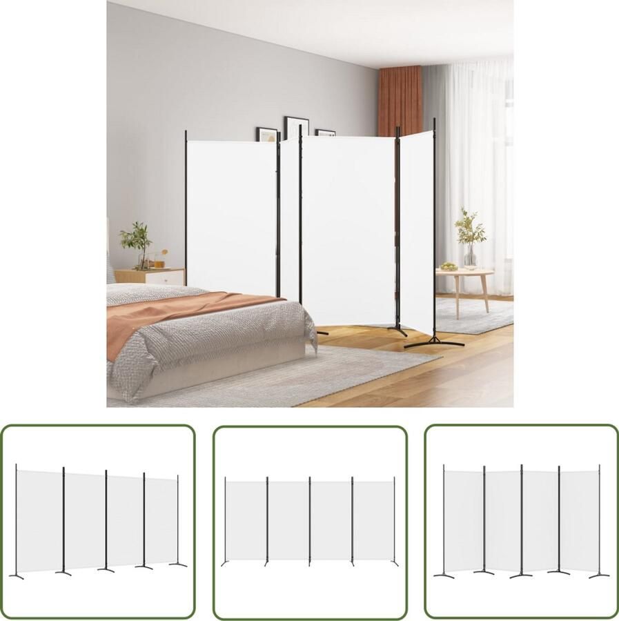 VidaXL Kamerscherm 4 panelen 346x180 cm Wit Kamerscherm Scheidingswand Privacy Screen Kamerdecoratie Woonaccessoires Stoffen Wand Multifunctioneel Meubilair