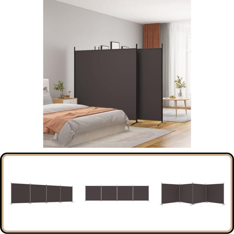 VidaXL Kamerscherm 4 panelen 698x180 cm Bruin Kamerscherm Scheidingswand Privacy Bruine Kleur Stoffen Kamerscherm Inklapbare Wand Multifunctioneel