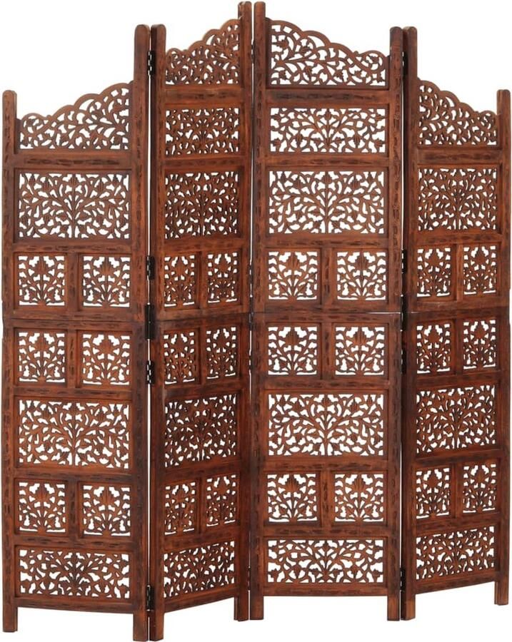 VidaXL -Kamerscherm-4-panelen-handgesneden-160x165-cm-mangohout-bruin - Foto 2