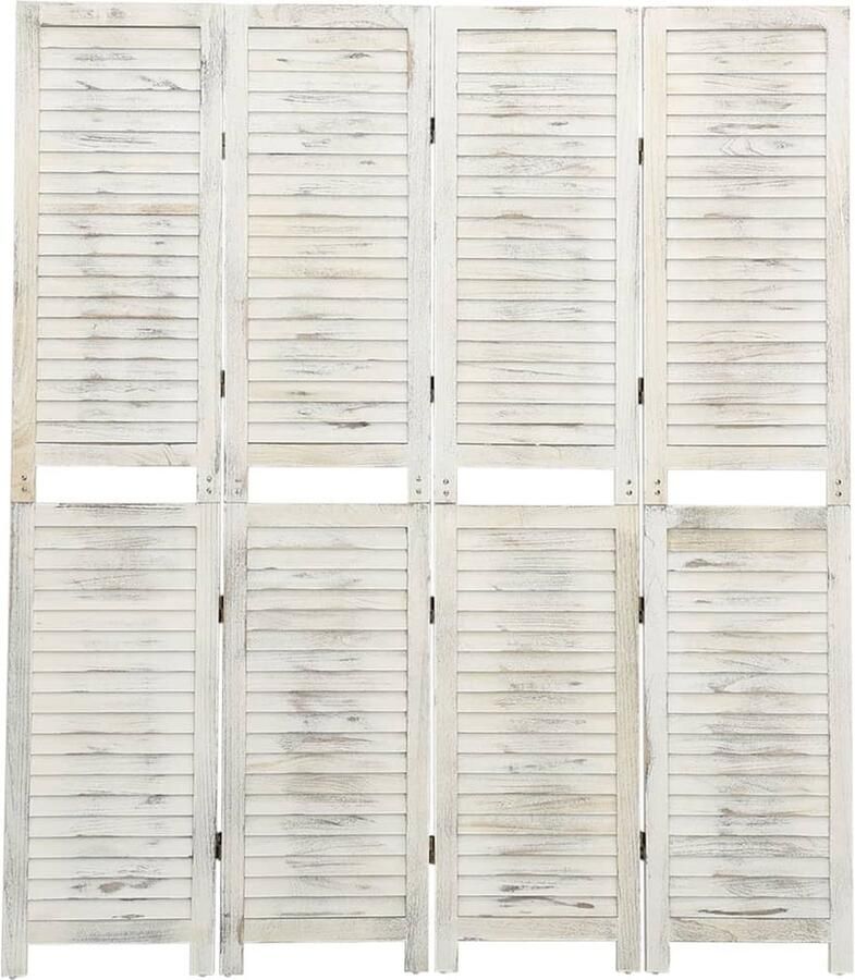 VidaXL Kamerscherm 4 Panelen Hout 140x165 cm Kamerscherm Scheidingswand Privacy Screen Klap Scherm Houten Scherm Wit Scherm Scandinavische Stijl Vintage Design Paulownia Hout - Foto 2