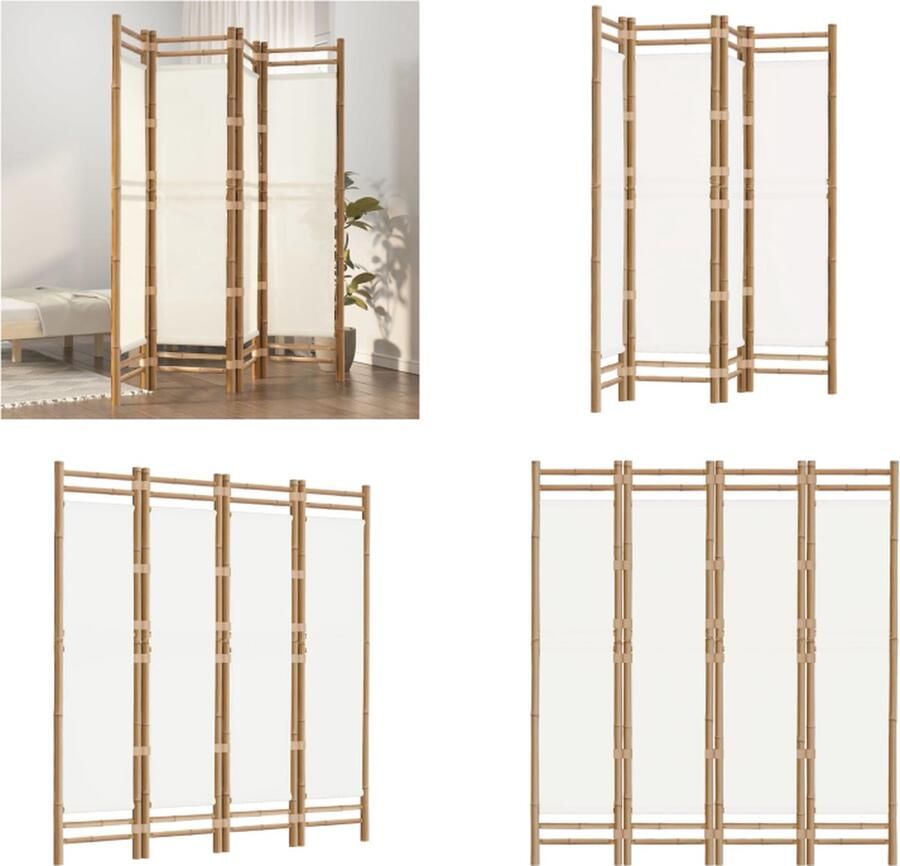 VidaXL Kamerscherm 4-panelen inklapbaar 160 cm bamboe en canvas Kamerscherm Kamerschermen Scheidingswand Ruimteverdeler - Foto 2
