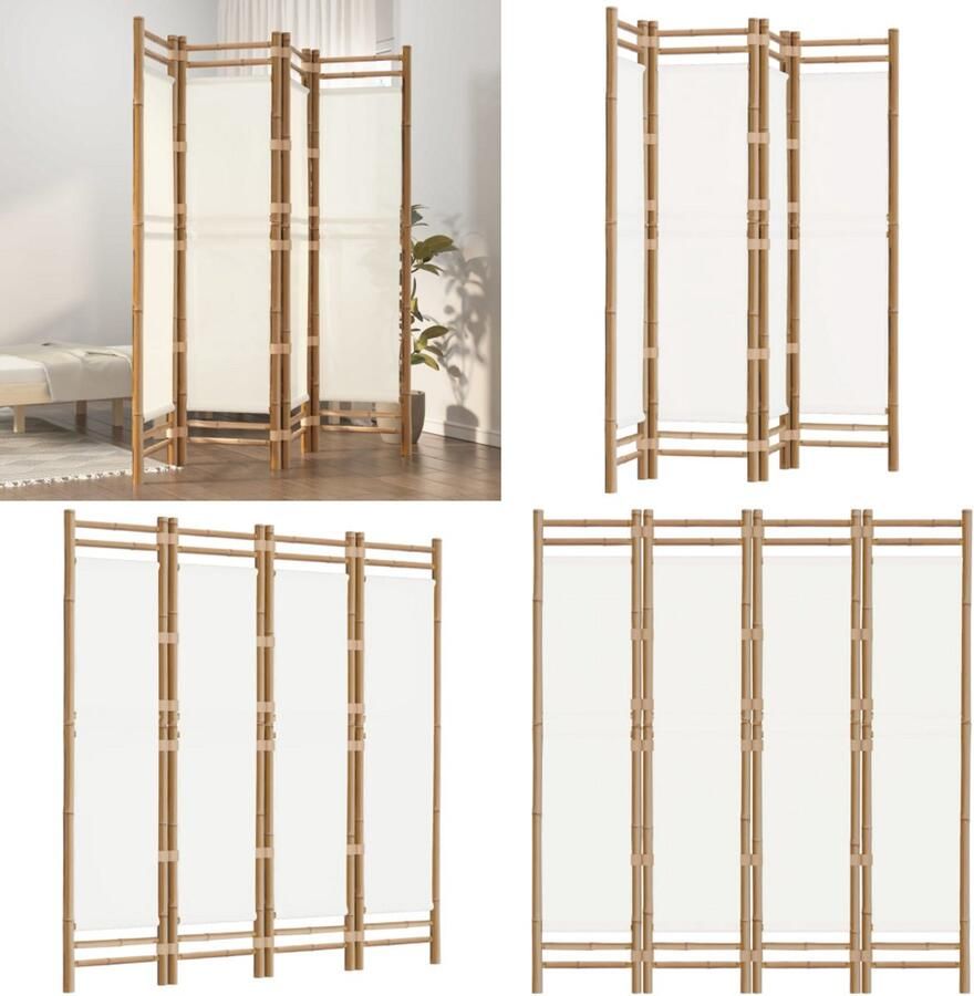VidaXL Kamerscherm 4-panelen inklapbaar 160 cm bamboe en canvas Kamerscherm Kamerschermen Scheidingswand Ruimteverdeler
