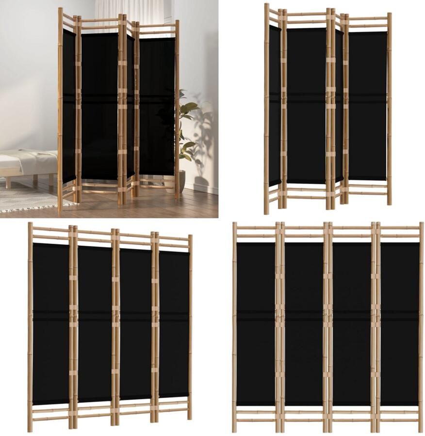 VidaXL Kamerscherm 4-panelen inklapbaar 160 cm bamboe en canvas Kamerscherm Kamerschermen Scheidingswand Ruimteverdeler