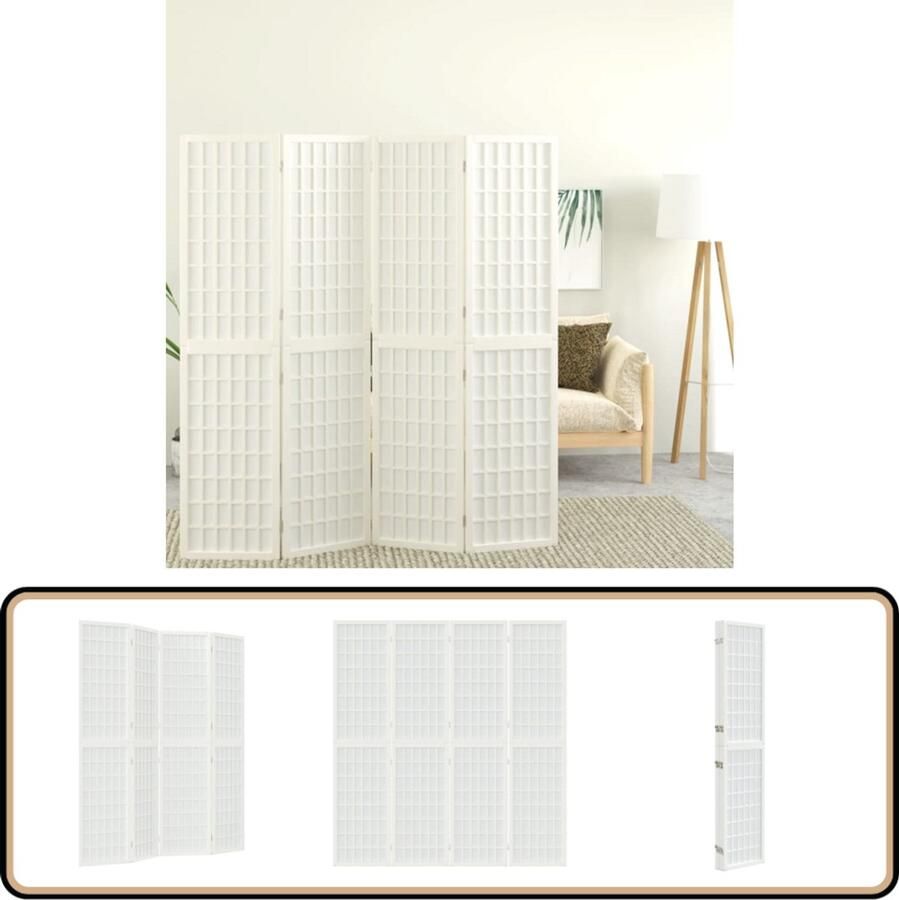 VidaXL -Kamerscherm-inklapbaar-4-panelen-Japanse-stijl-160x170-cm-wit