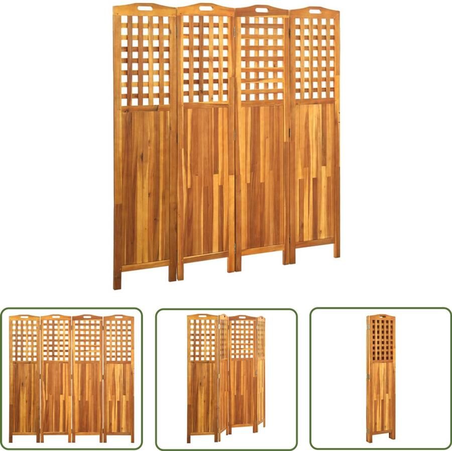 VidaXL Kamerscherm 4 panelen Massief acaciahout Kamerscherm Scheidingswand Privacy Screen Hout Acacia Landelijke Stijl