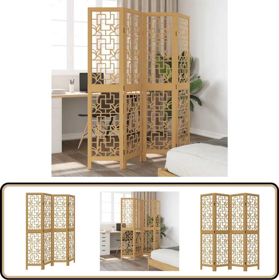 VidaXL Kamerscherm 4 panelen Massief hout Bruin Kamerscherm Privacy Scherm Scheidingswand Paulowniahout Houten Kamersscherm