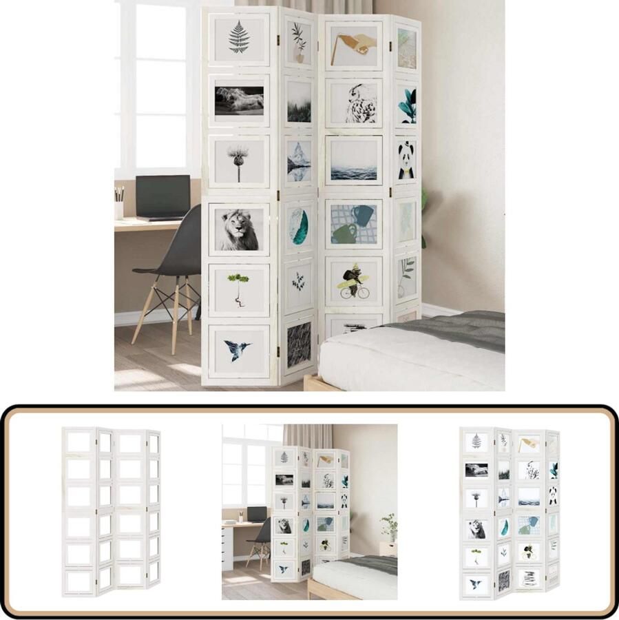 VidaXL Kamerscherm 4 panelen Massief hout Wit Kamerscherm Houten Schermen Privacyscherm Wandafscheiding Paulownia Hout Meubilair