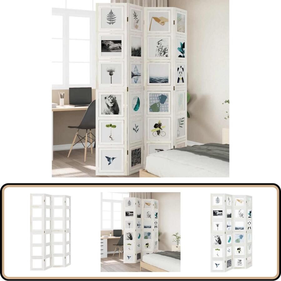 VidaXL Kamerscherm 4 panelen Massief hout Wit Kamerscherm Privacy Scherm Houten Schermen Paulownia Hout Wanddecoratie