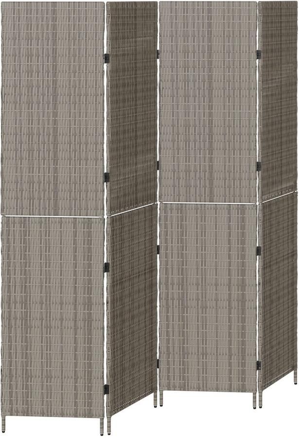 VidaXL Kamerscherm 4 Panelen Opvouwbaar Grijs 195x180 cm Poly Rattan - Foto 2