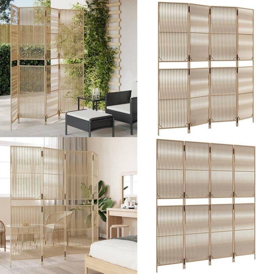 VidaXL Kamerscherm 4 panelen poly rattan beige Kamerscherm Kamerschermen Privacy Scherm Privacyscherm