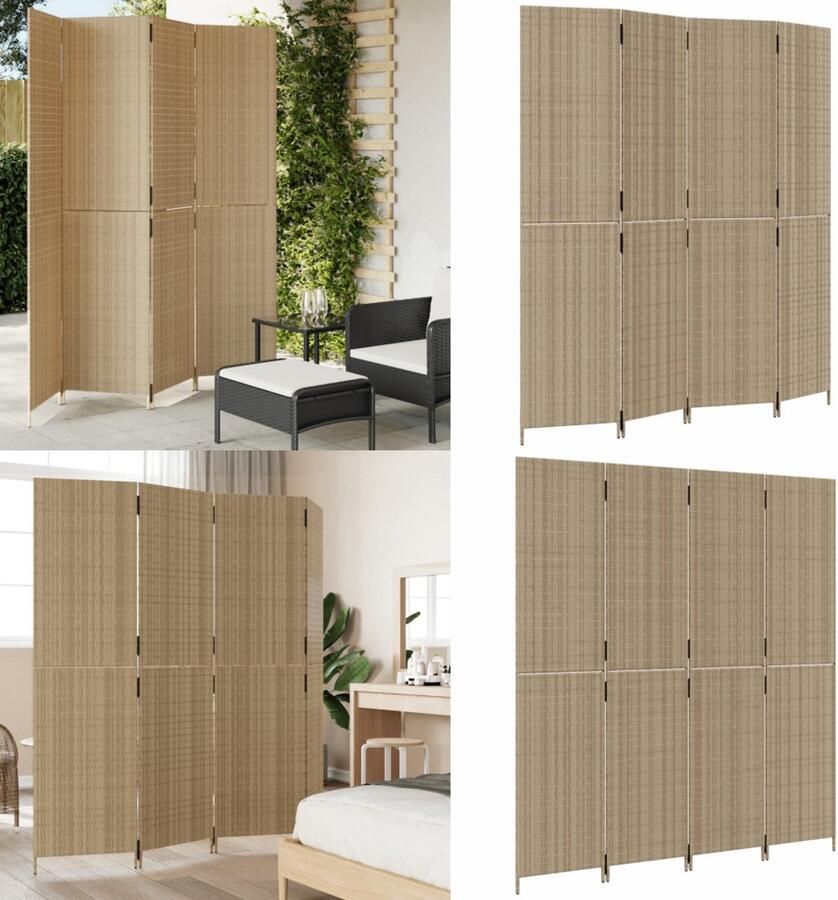 VidaXL Kamerscherm 4 panelen poly rattan beige Kamerscherm Kamerschermen Privacy Scherm Privacyscherm