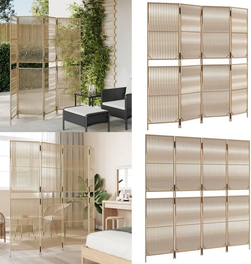 VidaXL Kamerscherm 4 panelen poly rattan beige Kamerscherm Kamerschermen Privacy Scherm Privacyscherm
