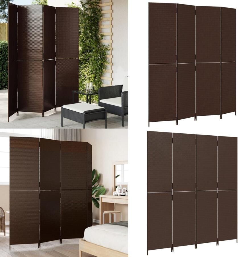 VidaXL Kamerscherm 4 panelen poly rattan bruin Kamerscherm Kamerschermen Privacy Scherm Privacyscherm
