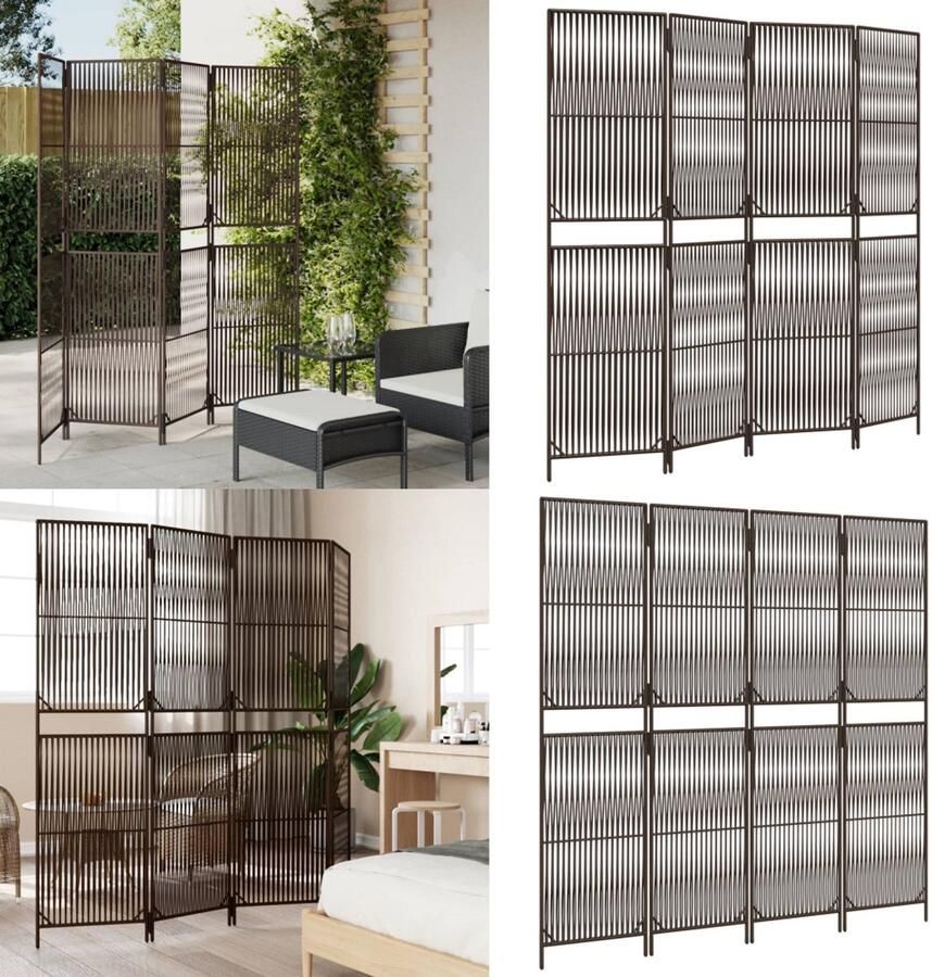 VidaXL Kamerscherm 4 panelen poly rattan bruin Kamerscherm Kamerschermen Privacy Scherm Privacyscherm