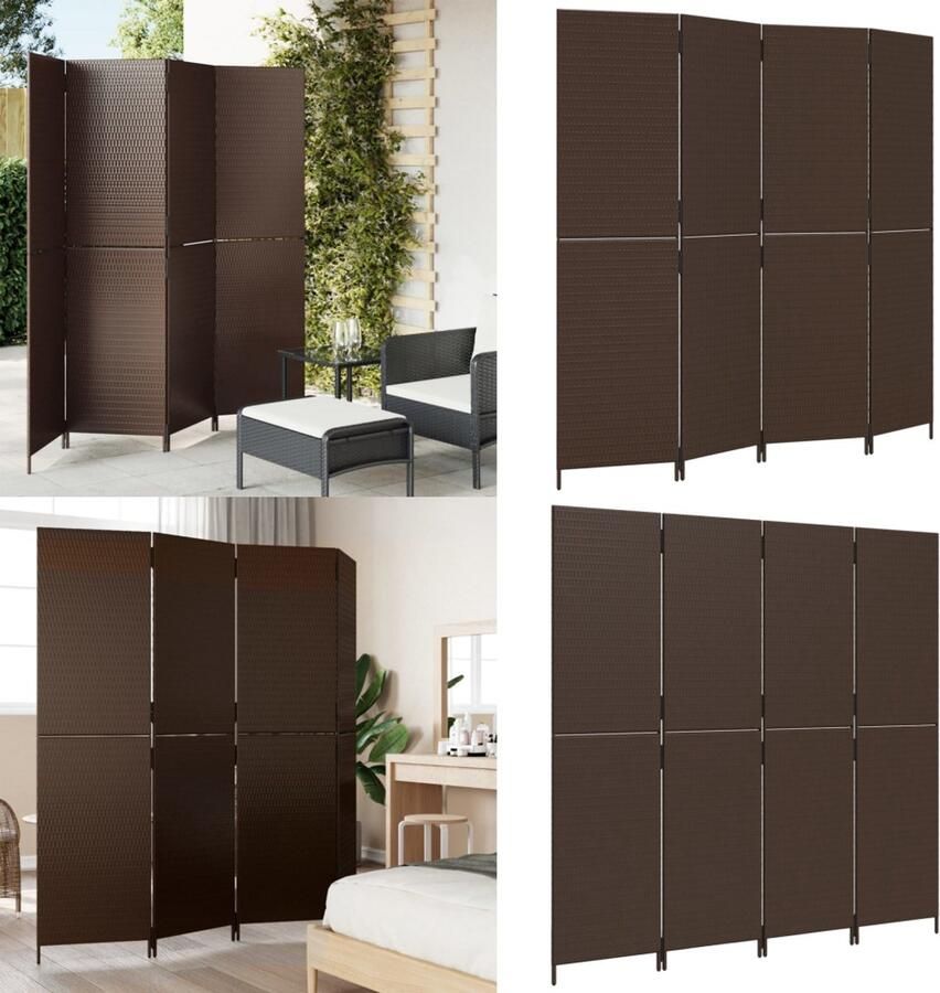 VidaXL Kamerscherm 4 panelen poly rattan bruin Kamerscherm Kamerschermen Privacy Scherm Privacyscherm