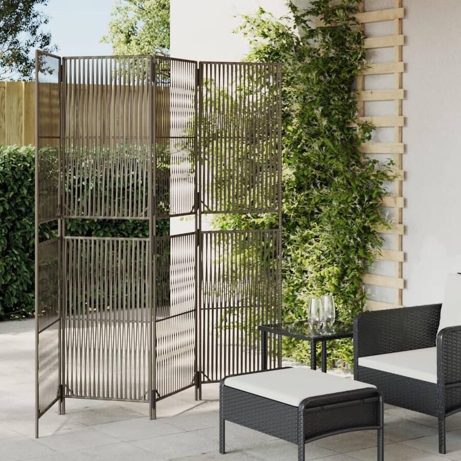 VidaXL Kamerscherm 4 panelen Poly Rattan Grijs Kamerscherm Privacy Wand Poly Rattan Scheidingswand Indoor Outdoor Woonaccessoires - Foto 2