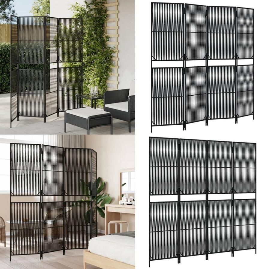 VidaXL Kamerscherm 4 panelen poly rattan zwart Kamerscherm Kamerschermen Privacy Scherm Privacyscherm