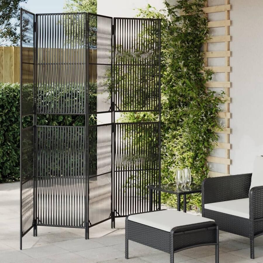 VidaXL Kamerscherm 4 panelen Poly Rattan Zwart Kamerscherm Privacy Screen Scheidingswand Woonaccessoires Interieuraccessoires Ratan Poly Rattan Zwart - Foto 2