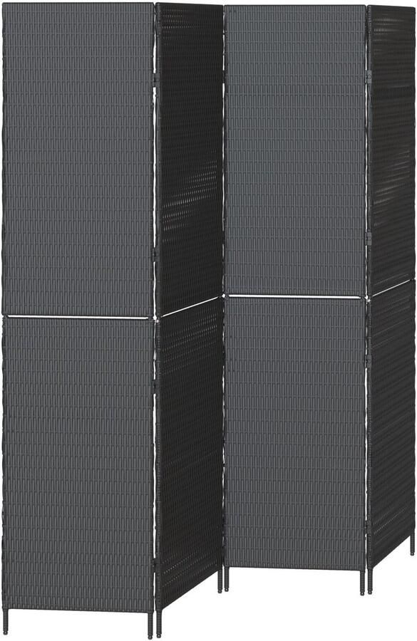 VidaXL Kamerscherm 4 Panelen Opvouwbaar Zwart 195x180 cm Poly Rattan