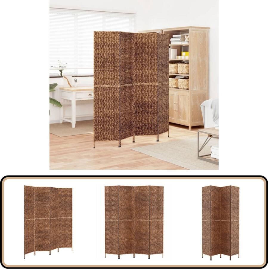 VidaXL Kamerscherm 4 panelen Waterhyacint Bruin Kamerscherm Watershyacinth Landelijk Vintage Privacy Screen