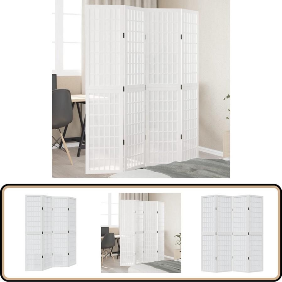VidaXL Kamerscherm 4 panelen Wit hout Kamerscherm Houten Kamerscherm Scheidingswand Paulowniahout Designkamerscherm