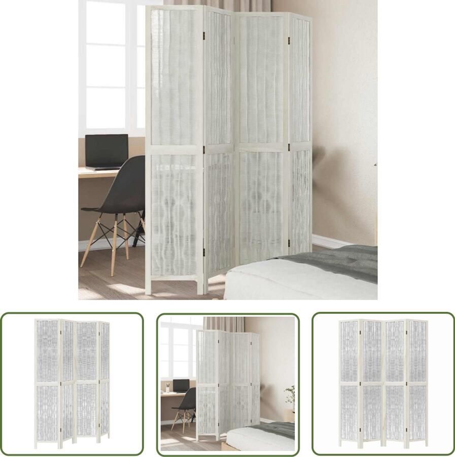 VidaXL Kamerscherm 4 panelen Wit Paulowniahout Kamerscherm Privacy Scherm Scheiding Wand Interieurdecoratie Paulownia Hout Wilgentenen Modern Design Multifunctioneel Flexibel Stabiel